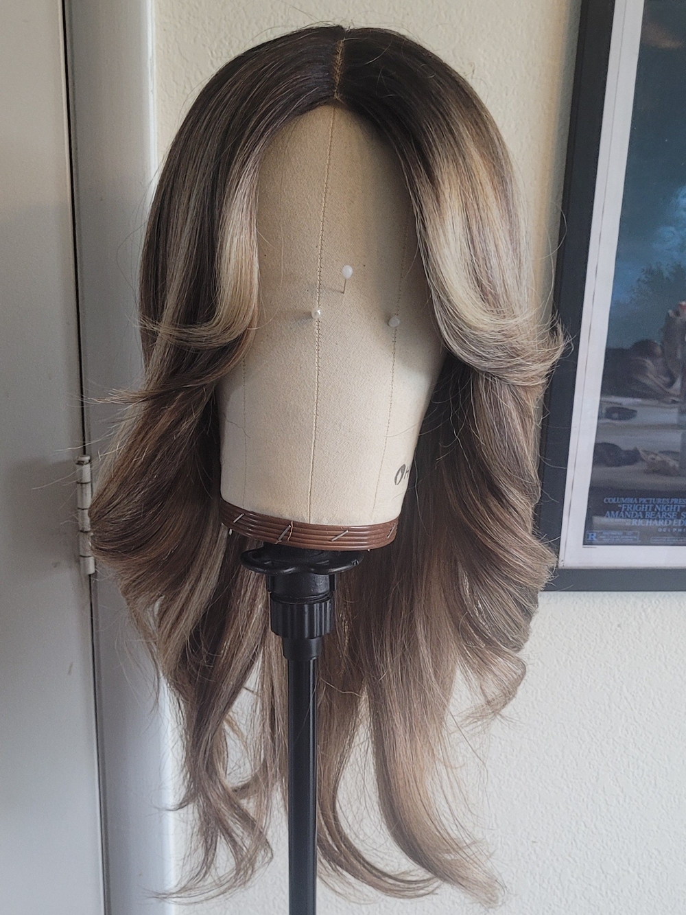 Curtain Bang Wig, Chocolate Brown With Blonde Highlights. Like New!
